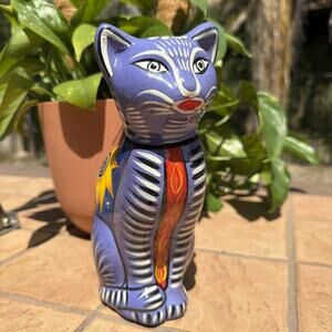 Talavera Mexico Pottery Cat Clay Figurine Beautifully Hand Painted Folk Art
